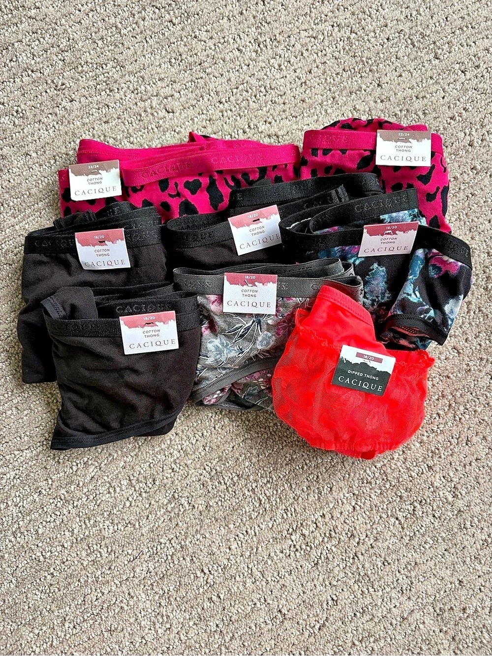 Cacique Cotton Thong and Dipped Thong Bundle Black & Pink 18/20 and 22/24